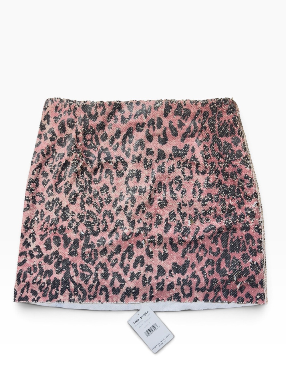 FREE PEOPLE PINK CHEETAH SEQUIN MINI SKIRT - NWT! - Picture 3 of 7